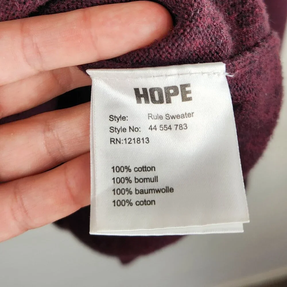 HOPE Stockholm Unisex Knit Crewneck Rule Sweater Burgundy sz 50 (US L)